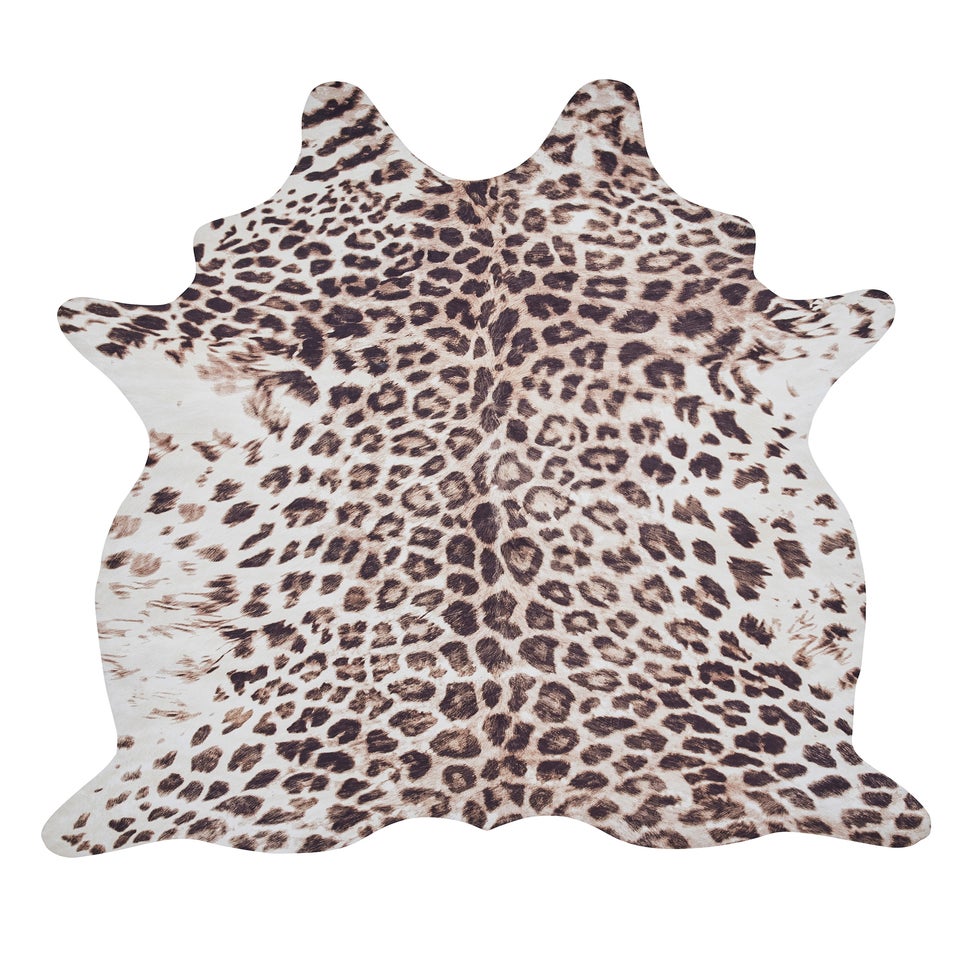 Think Rugs Faux Leopard Print Beige Animal Print Rug