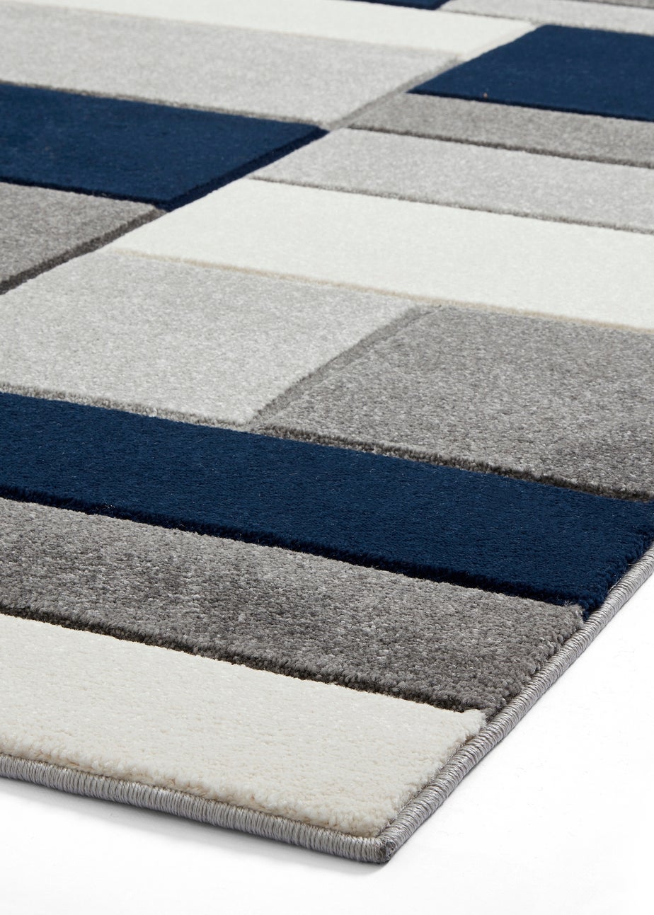 Think Rugs Matrix Navy Geometric Rug