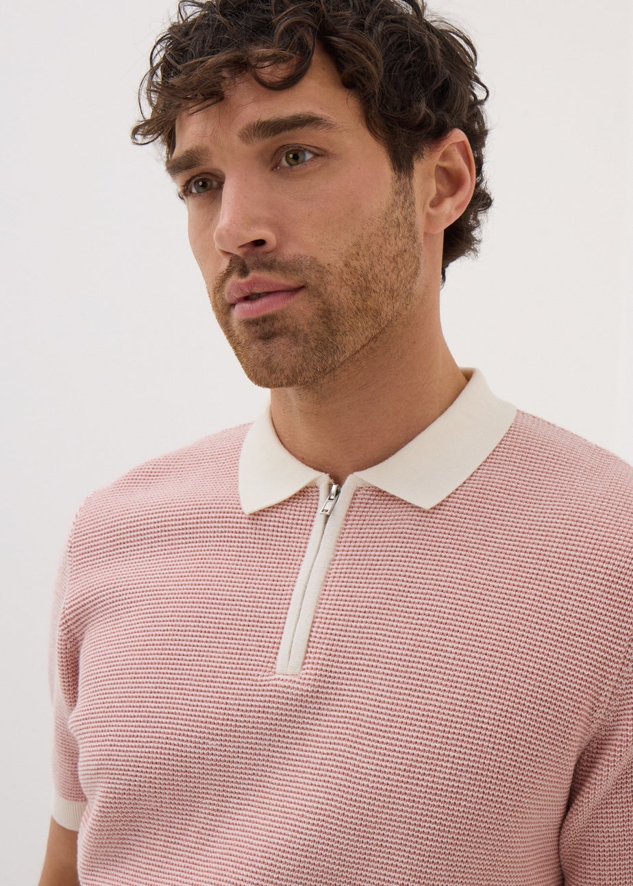 Pink Waffle 1/4 Zip Polo Shirt