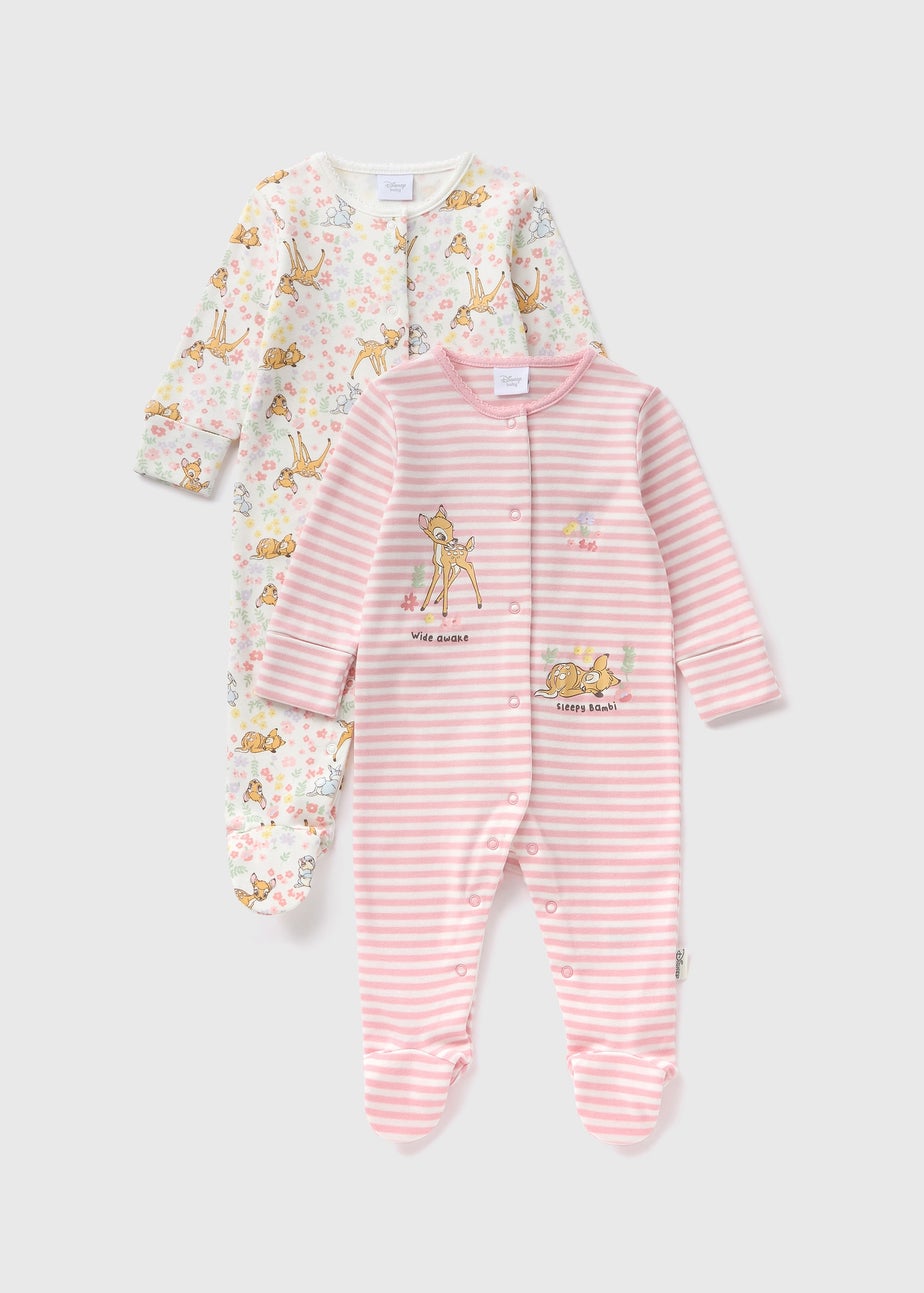 Disney 2 Pack Baby Pink Bambi Sleepsuits (Newborn-18mths)