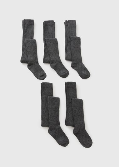 5 Pack Girls Grey Diamond Tights (4-13yrs)