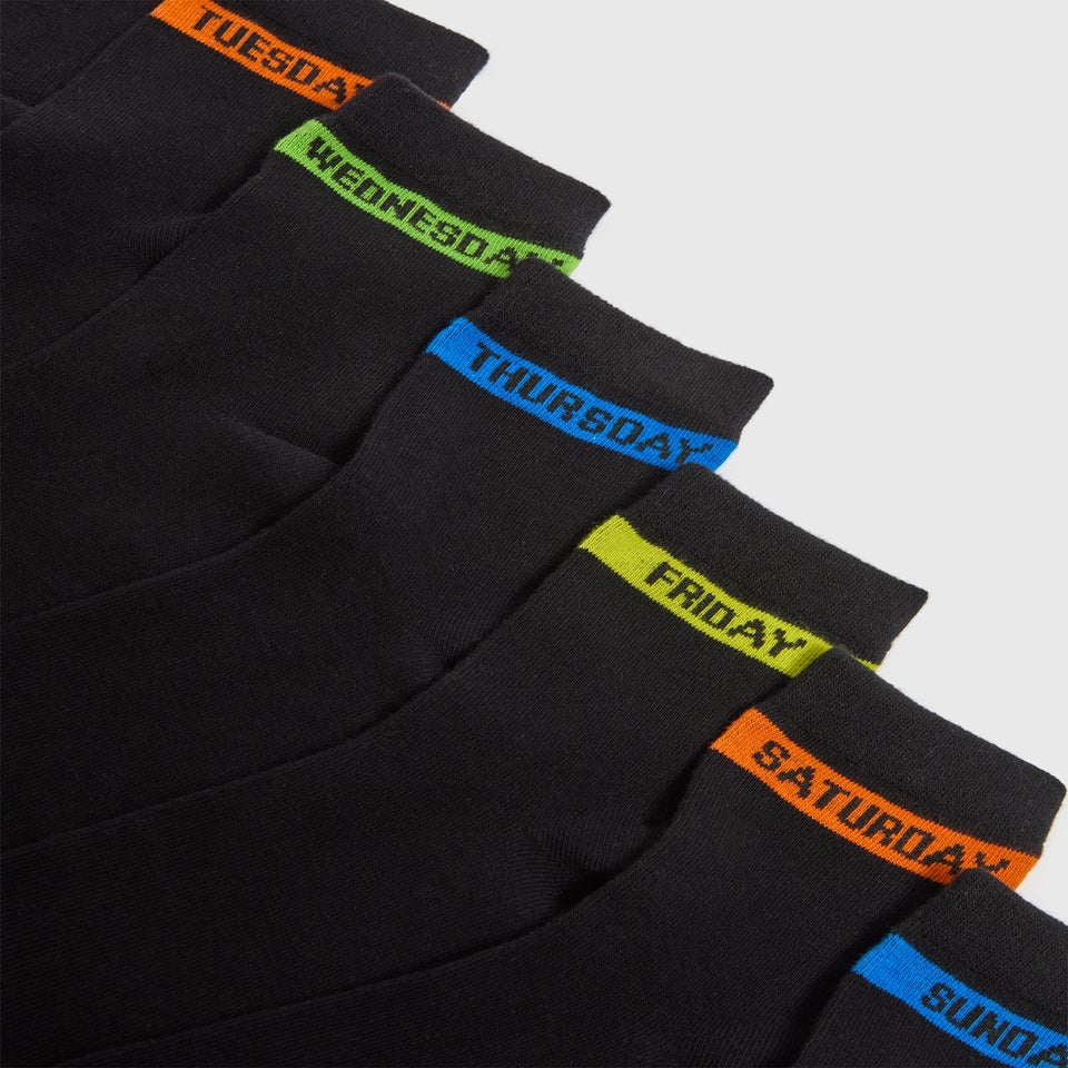 Boys Black 7 Pack Week Socks (Younger 6-Older 6.5)