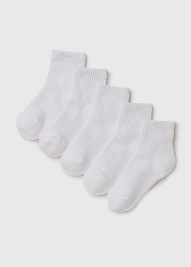 5 Pack Boys White Sports Socks (Younger 6-Older 6.5)