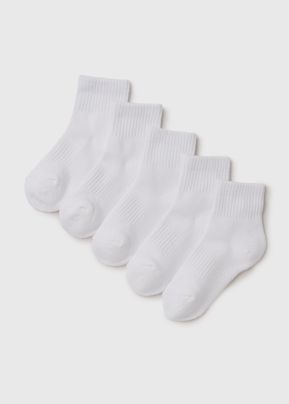 5 Pack Boys White Sports Socks (Younger 6-Older 6.5)