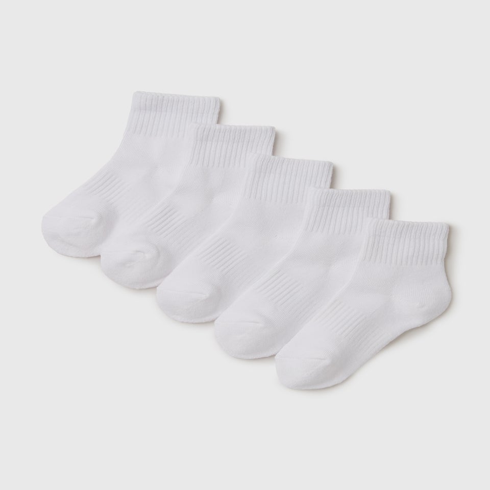 5 Pack Boys White Sports Socks (Younger 6-Older 6.5)