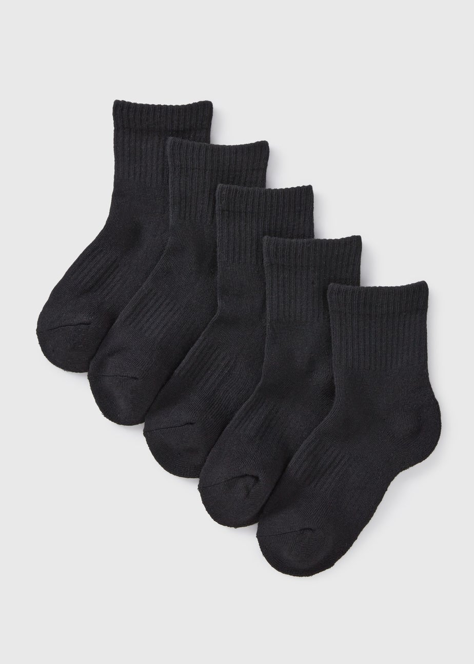 5 Pack Boys Black Sports Ankle Socks (Younger 6-Older 6.5)