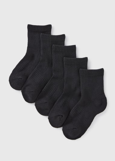 5 Pack Boys Black Sports Ankle Socks (Younger 6-Older 6.5)