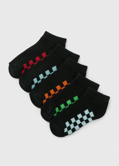 5 Pack Boys Black Check Trainer Socks (Younger 6-Older 6.5)