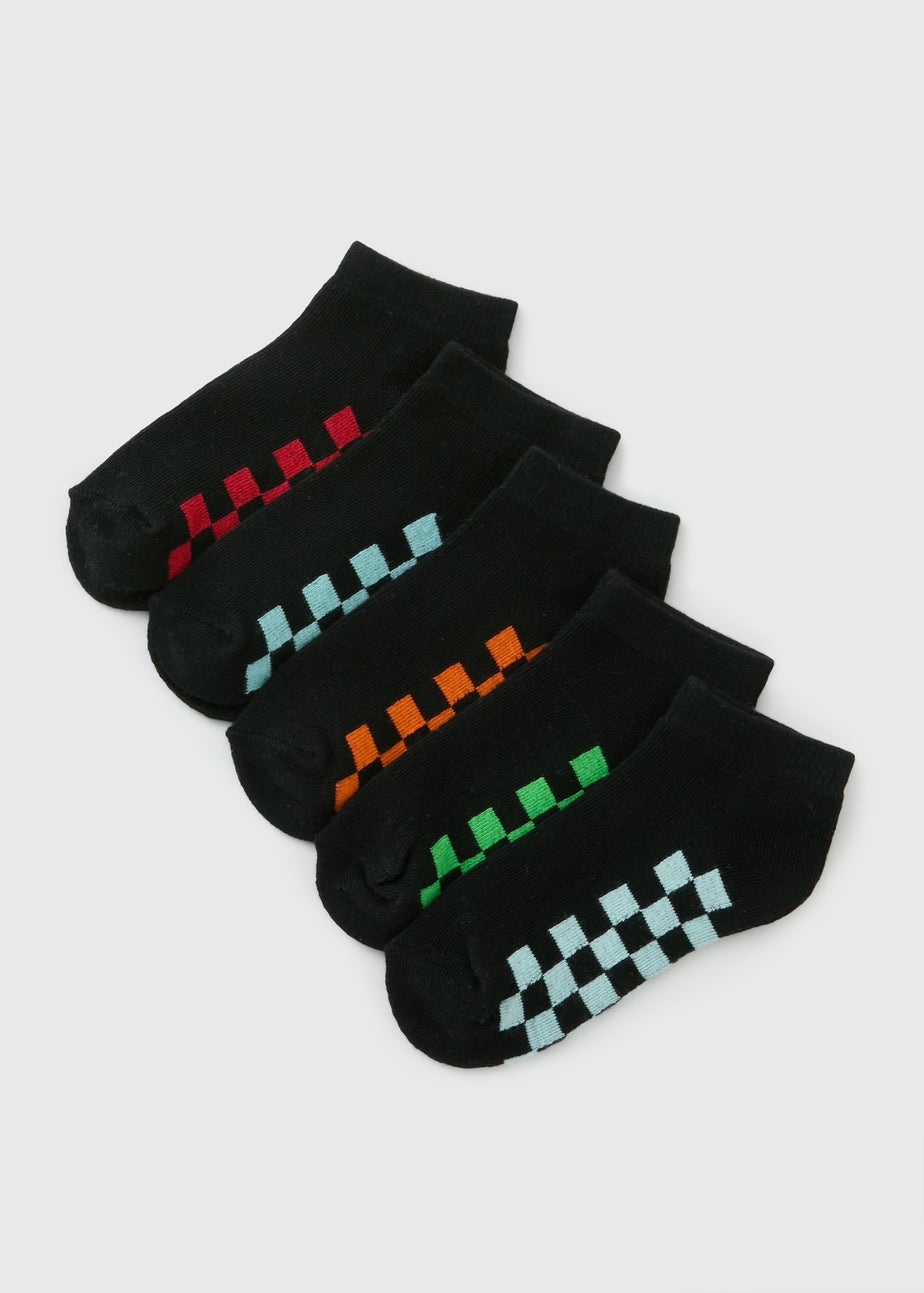 5 Pack Boys Black Check Trainer Socks (Younger 6-Older 6.5)