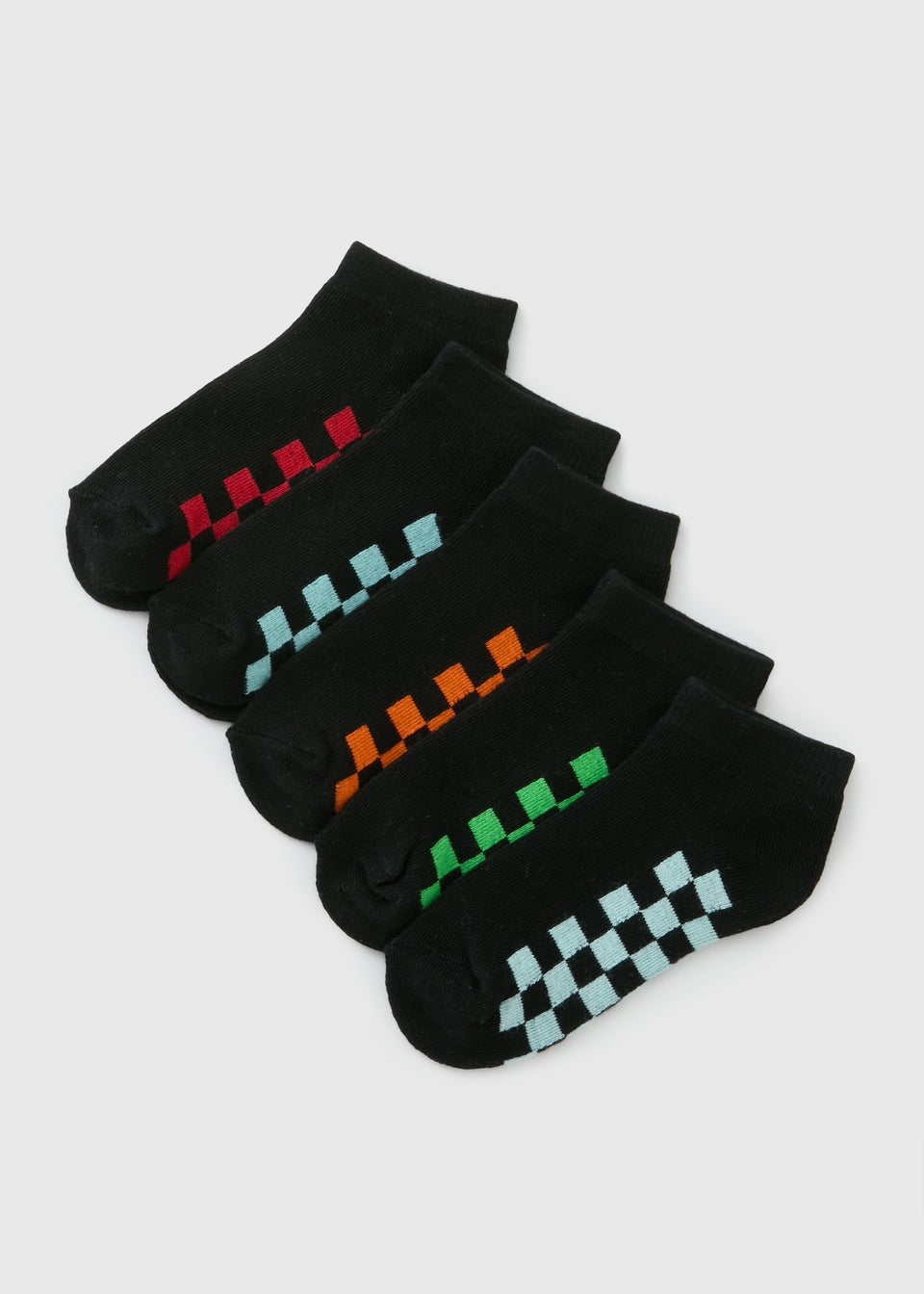 5 Pack Boys Black Check Trainer Socks (Younger 6-Older 6.5)