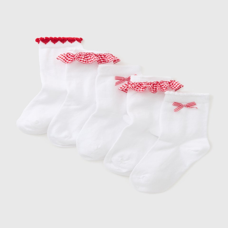 5 Pack Red Gingham Socks (Younger 6-Older 6.5)