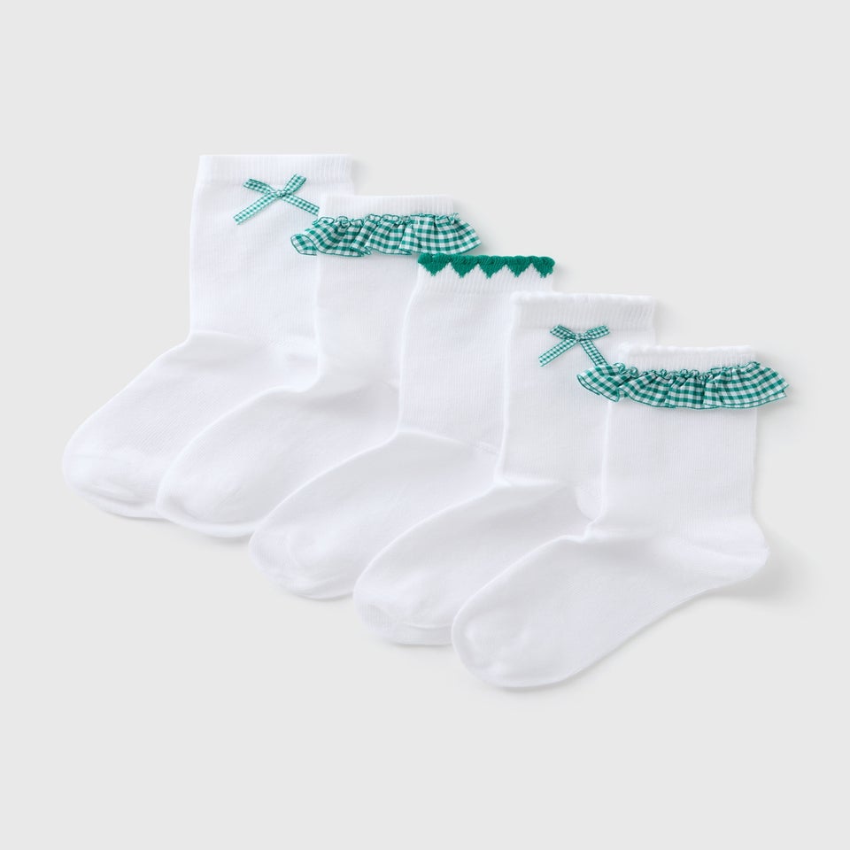 Girls 3 Pack Green Gingham School Socks (Younger 6-Older 6.5)