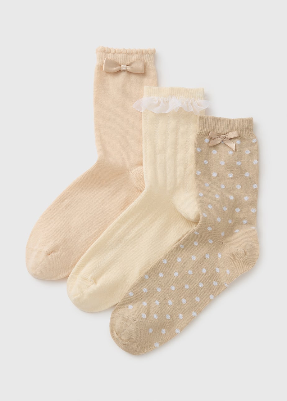 3 Pack Girls Beige Occasion Socks (Younger 6-Older 6.5)