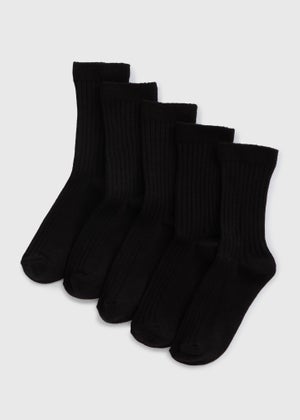 5 Pack Boys Black Ribbed Socks (Younger 9-Older 6.5)