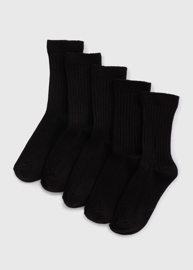 5 Pack Boys Black Ribbed Socks (Younger 9-Older 6.5)