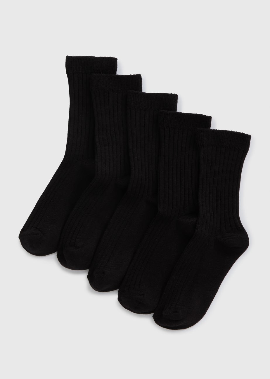 5 Pack Boys Black Ribbed Socks (Younger 9-Older 6.5)