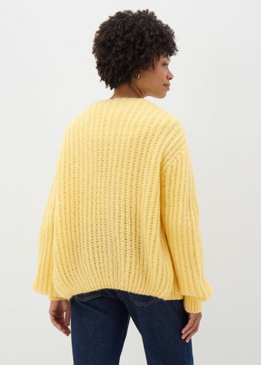 Yellow Lofty Ribbed Knit Cardigan
