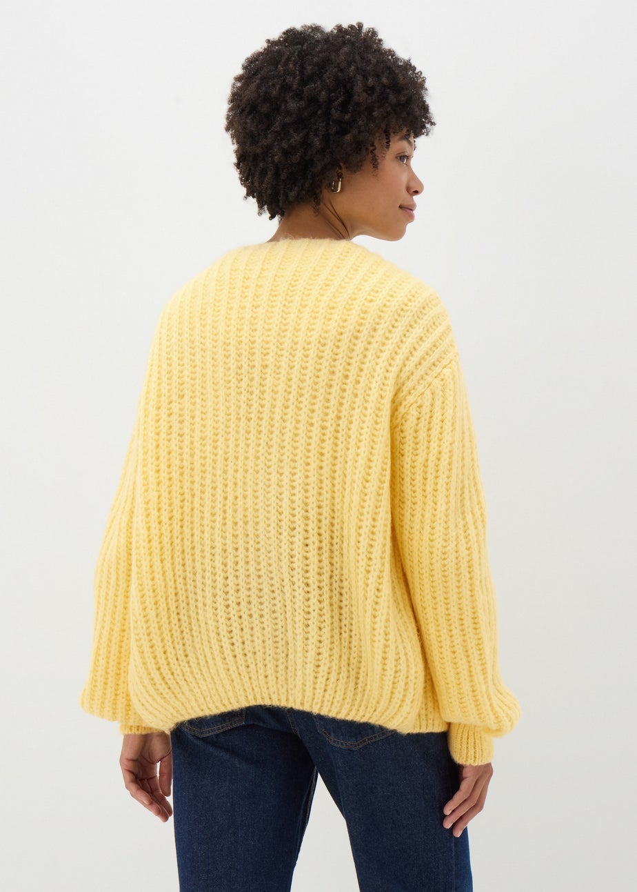 Yellow Lofty Ribbed Knit Cardigan