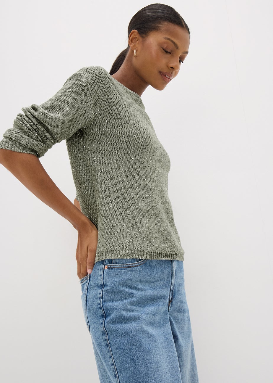 Sage Sequin Boat Neck Jumper