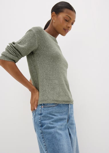 Sage Sequin Boat Neck Jumper