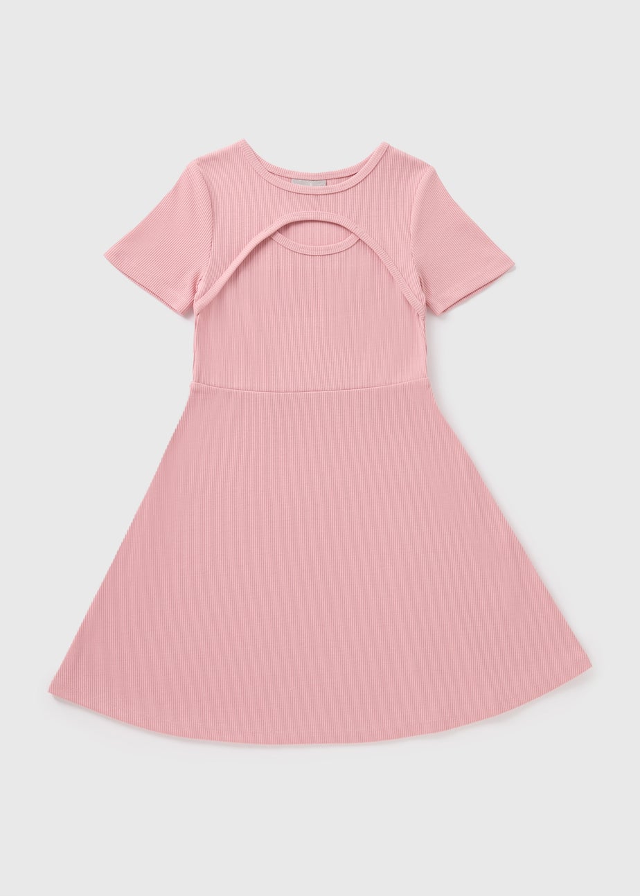 Girls Pink Ribbed Fit & Flare Dress (7-15yrs)