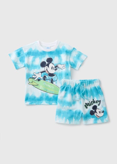Boys Blue Mickey Mouse Tie Dye Top & Shorts Set (1-7yrs)