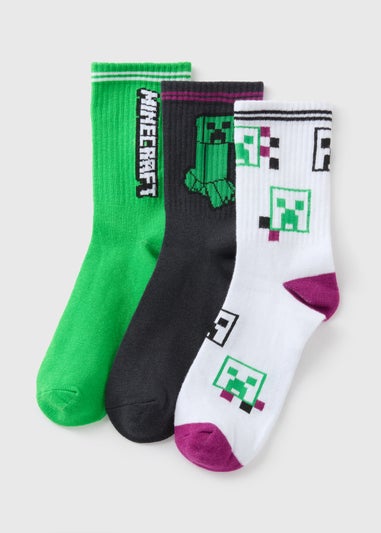 Minecraft 3 Pack Boys Multicolour Socks (Younger 9-Older 5.5)