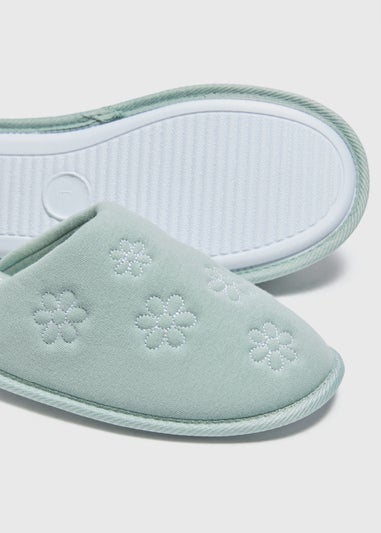 Green Flower Embossed Mule Slippers