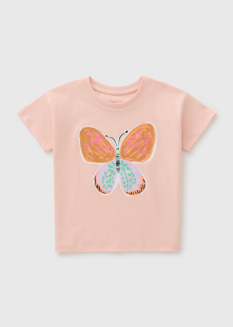 Girls Light Pink Butterfly T-Shirt (1-7yrs)