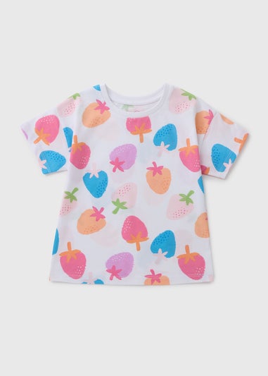 Girls White Strawberry T-Shirt (1-7yrs)