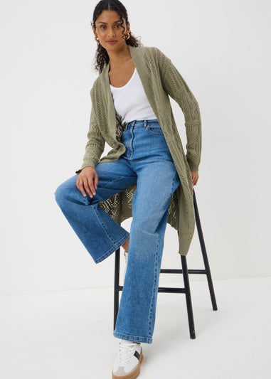 Sage Green Pointelle Longline Cardigan