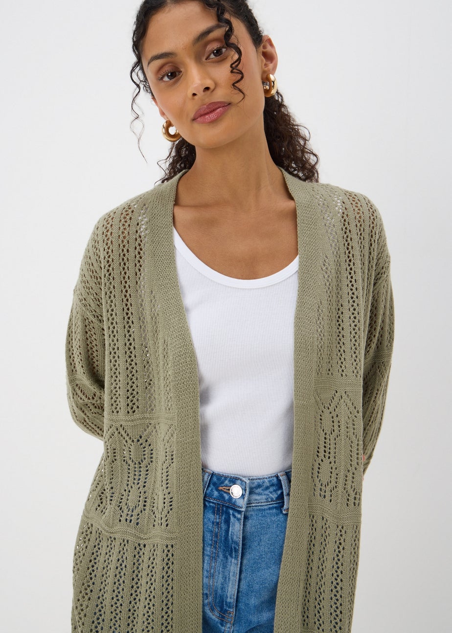 Sage Green Pointelle Longline Cardigan