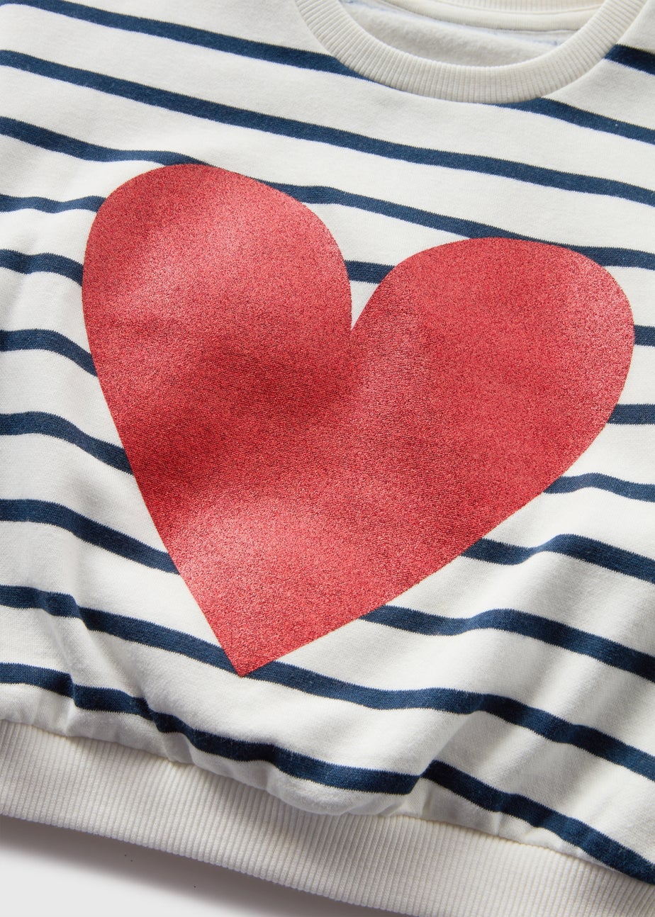 Girls Cream Stripe Heart Sweatshirt (1-7yrs)