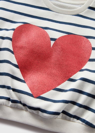 Girls Cream Stripe Heart Sweatshirt (1-7yrs)