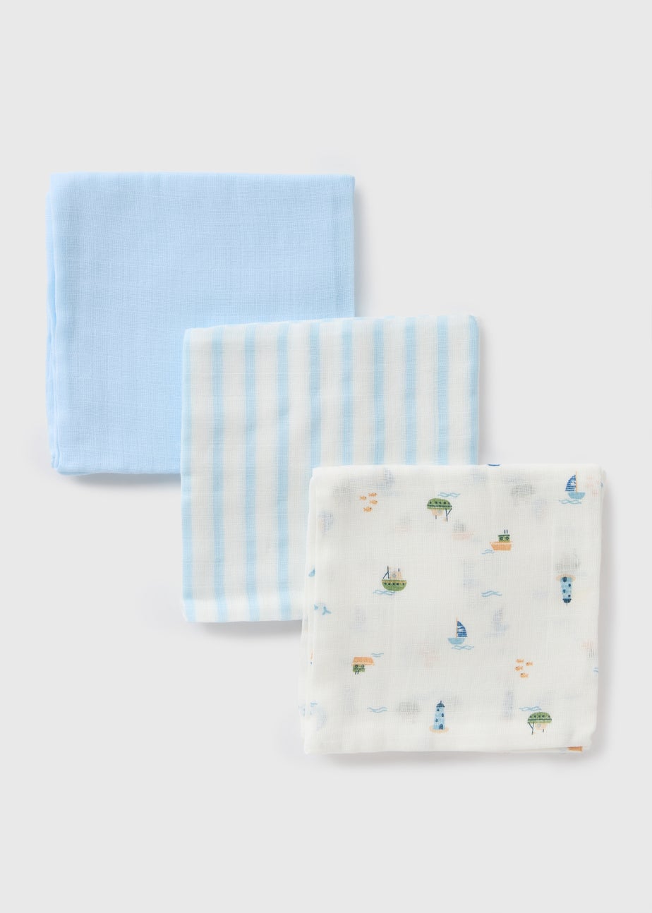 3 Pack Baby Blue Muslin Cloths