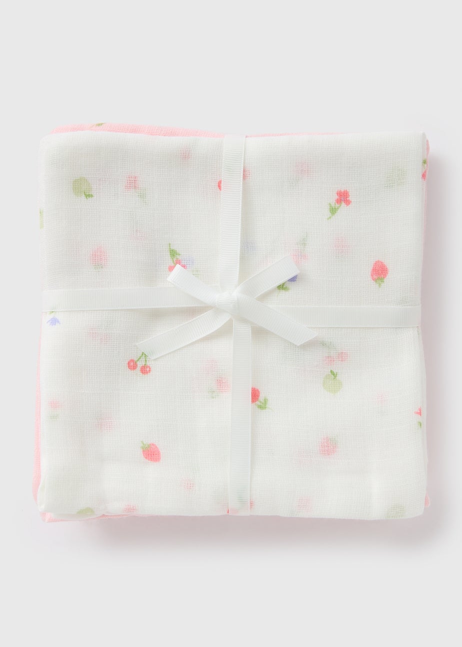 3 Pack Baby Pink Floral Muslin Cloths