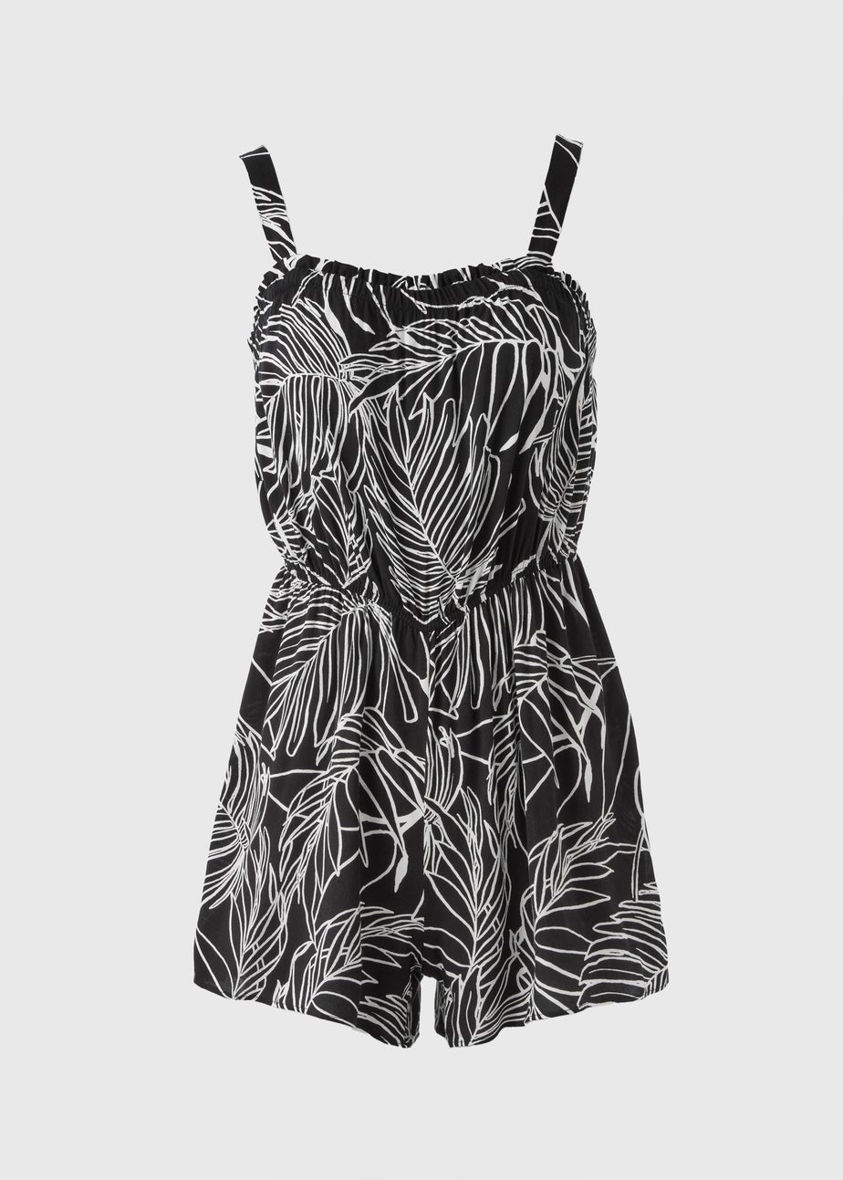 Black Leaf Print Playsuit