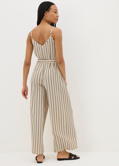 Cream Stripe Wide Leg Jersey Jumpsuit