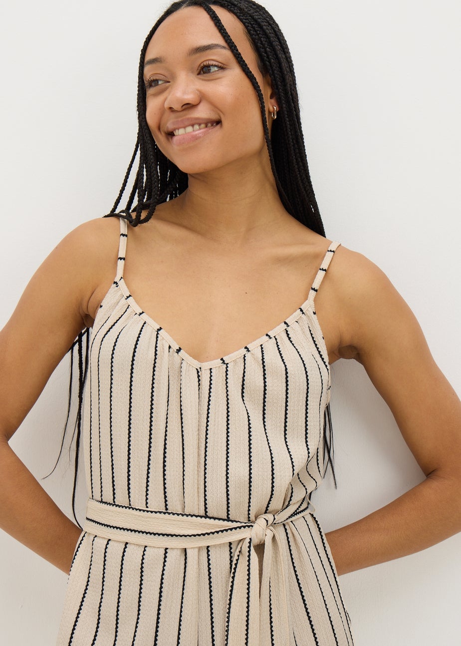 Cream Stripe Wide Leg Jersey Jumpsuit