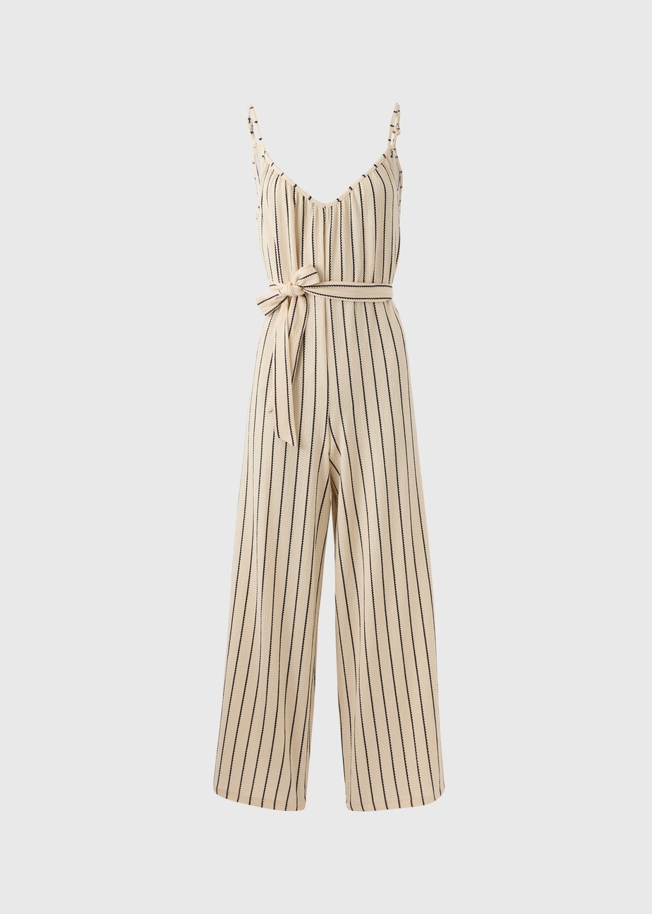 Cream Stripe Wide Leg Jersey Jumpsuit