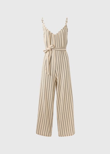 Cream Stripe Wide Leg Jersey Jumpsuit
