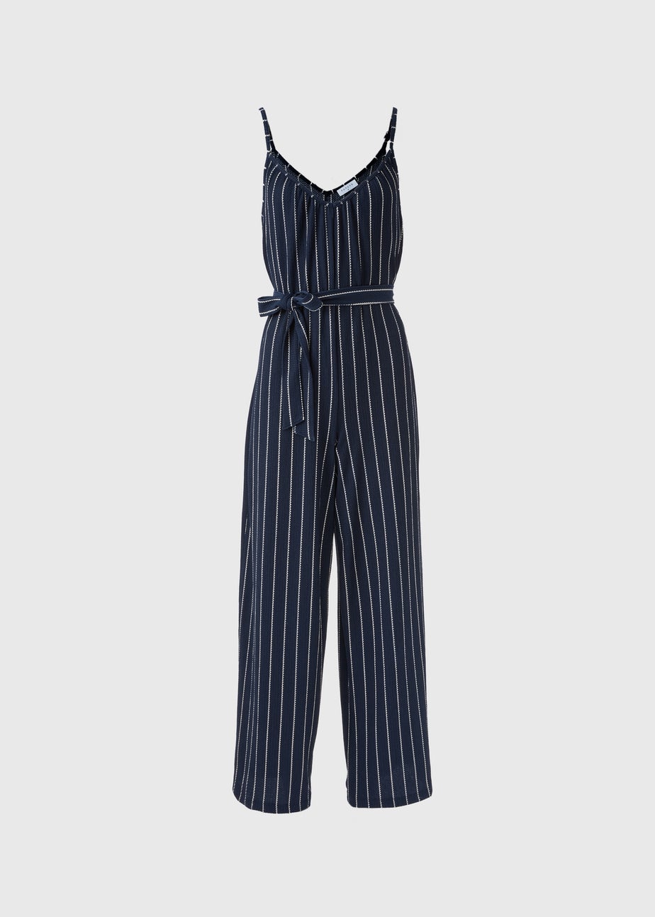 Navy Stripe Wide Leg Jersey Jumpsuit