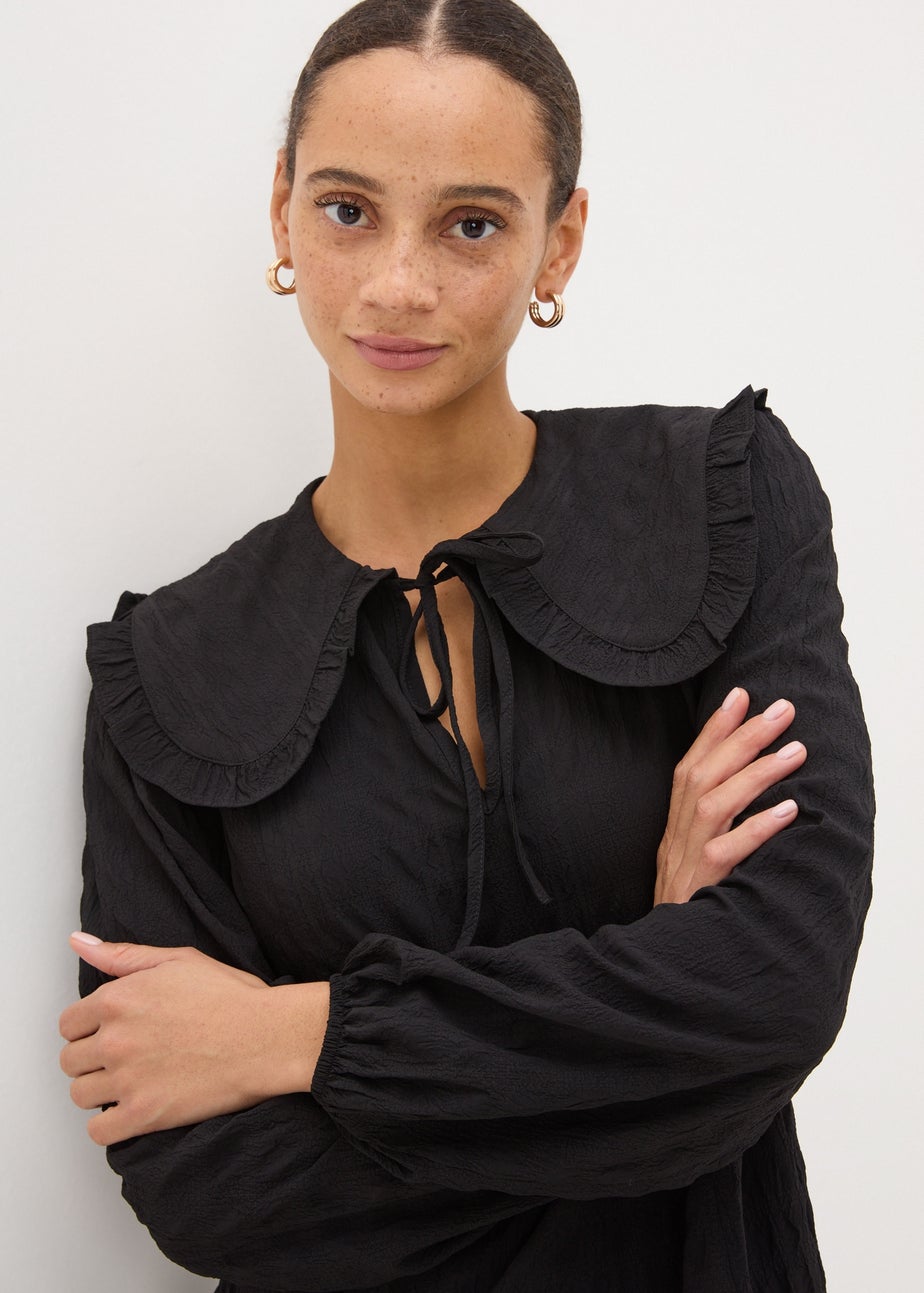 Black Oversized Collar Mini Dress