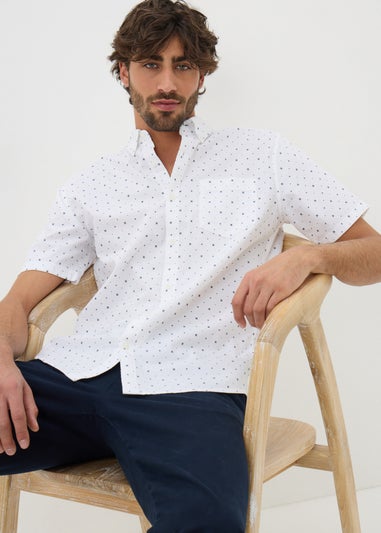White Geo Short Sleeve Oxford Shirt