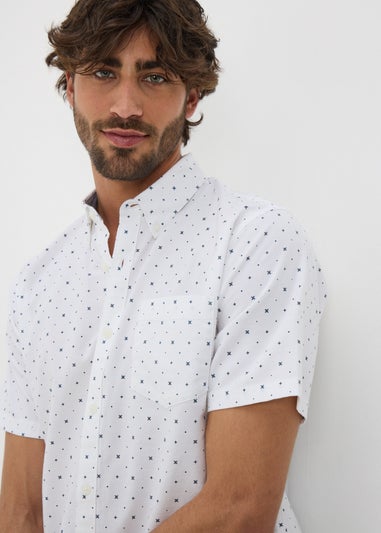 White Geo Short Sleeve Oxford Shirt