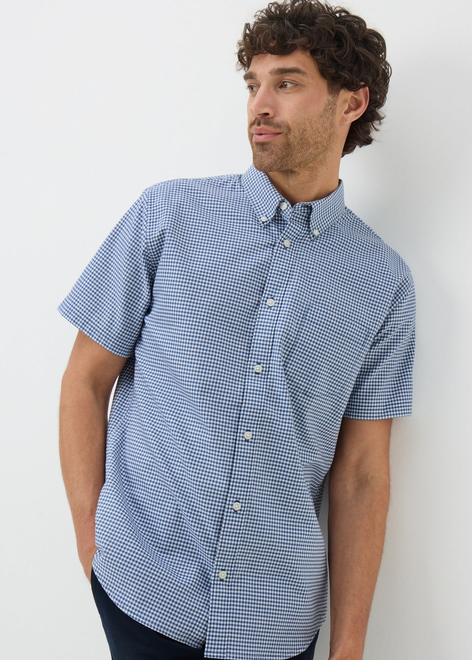 Blue Check Short Sleeve Oxford Shirt