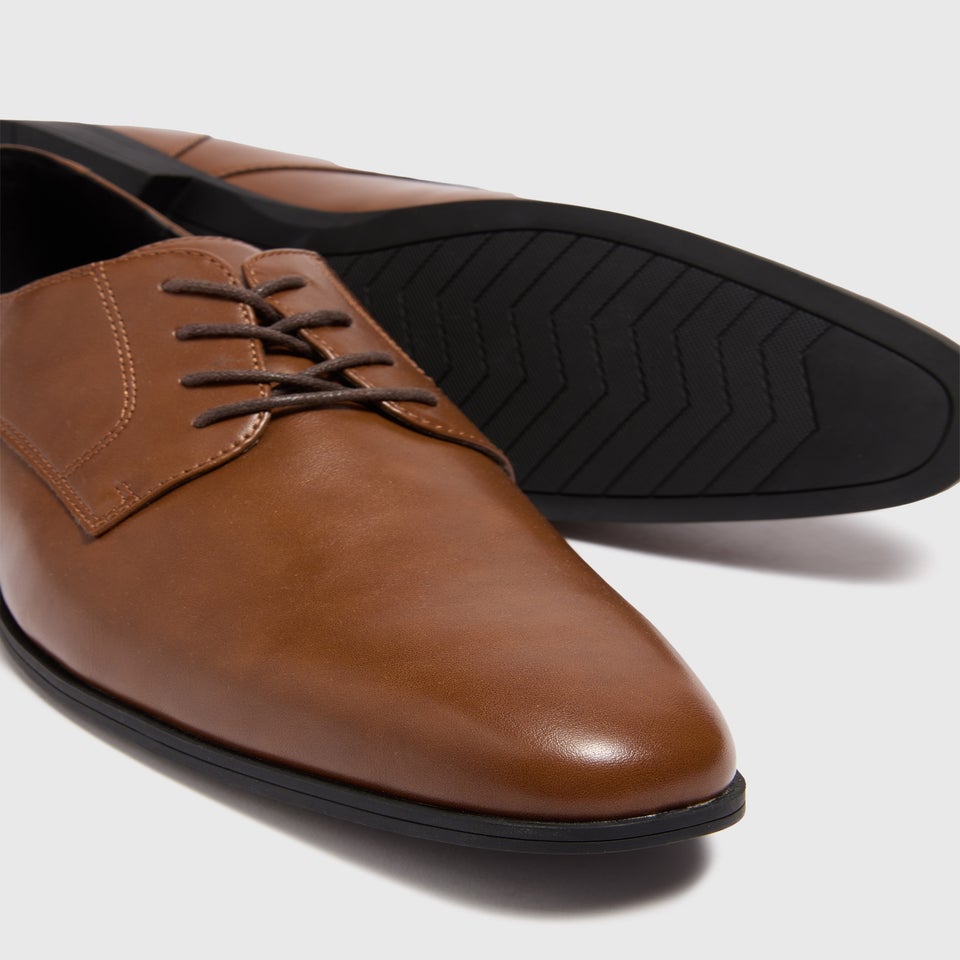 Tan Faux Leather Derby Shoes