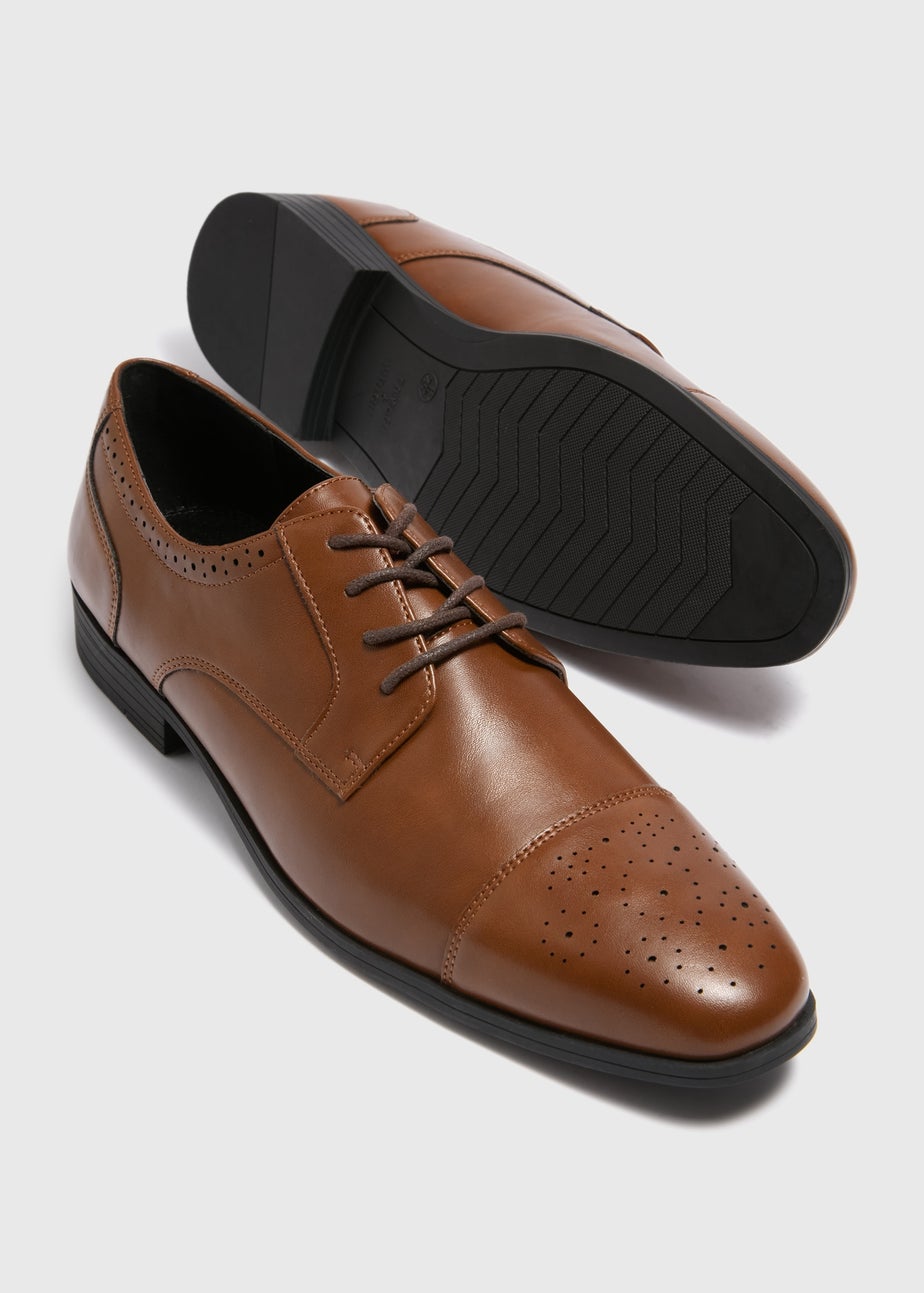 Tan Faux Leather Brogue Shoes