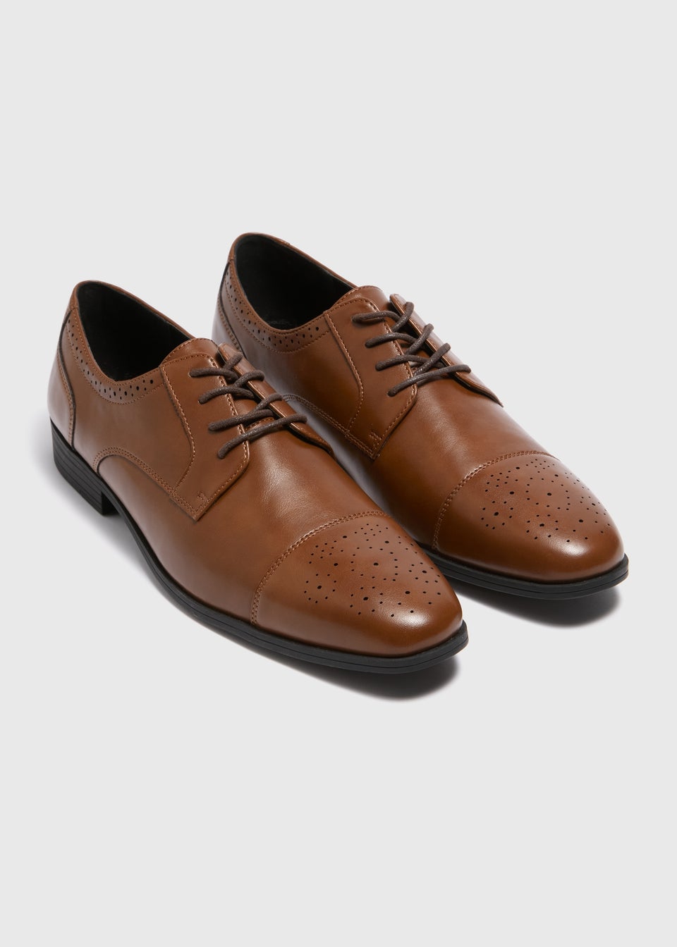 Tan Faux Leather Brogue Shoes