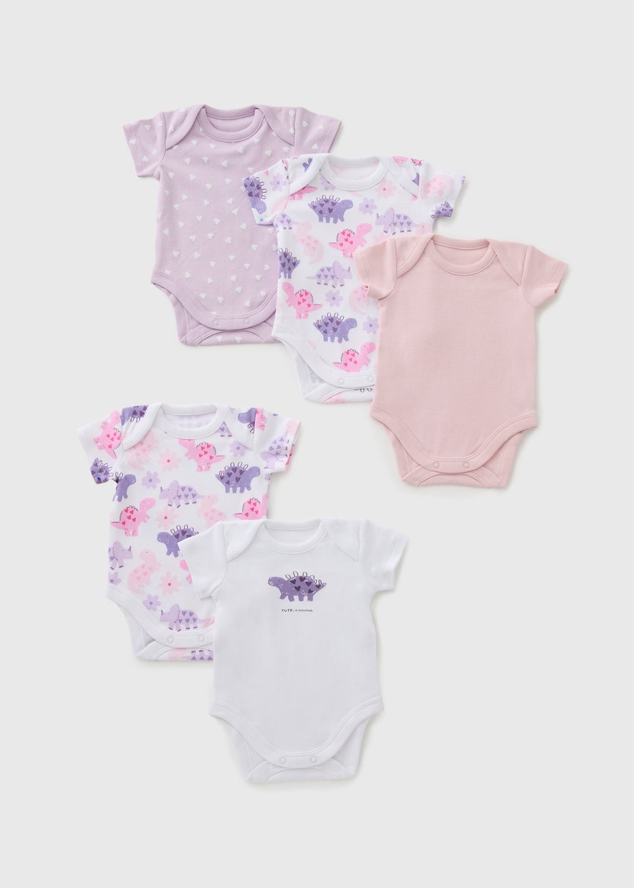5 Pack Baby Pink Dino Bodysuit (Newborn-23mths)